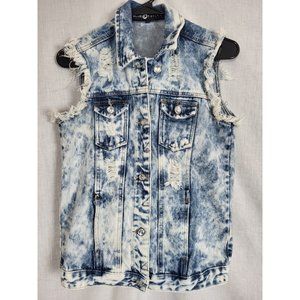 VTG 80s Womens Distressed Worn Cut Denim Vest Size M ? Frayed Retro Acid Washed